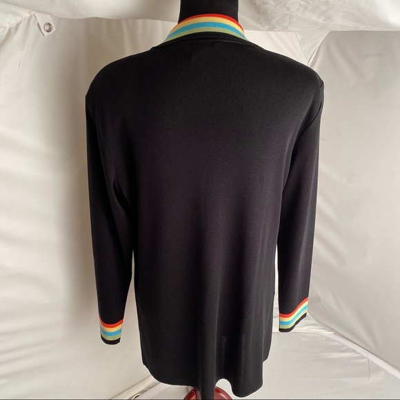 Misook black open cardigan striped collar/cuffs M - Picture 4 of 11